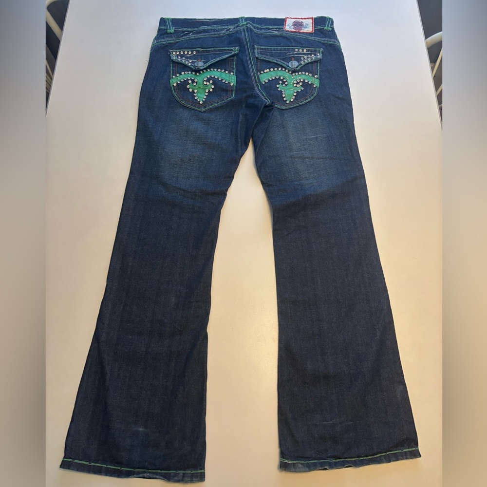 Laguna beach Y2K baggy jeans (leather pealing) rhinestones